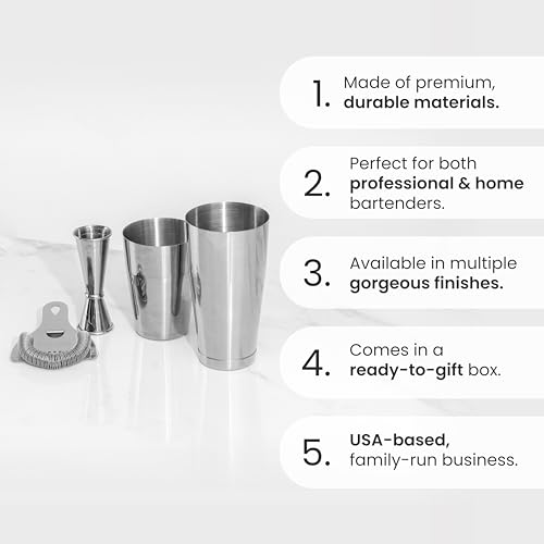 A Bar Above Cocktail Shaker Set, 4-Piece Professional Bartender Kit with Boston Shaker, Strainer and Jigger, Stainless Ste...