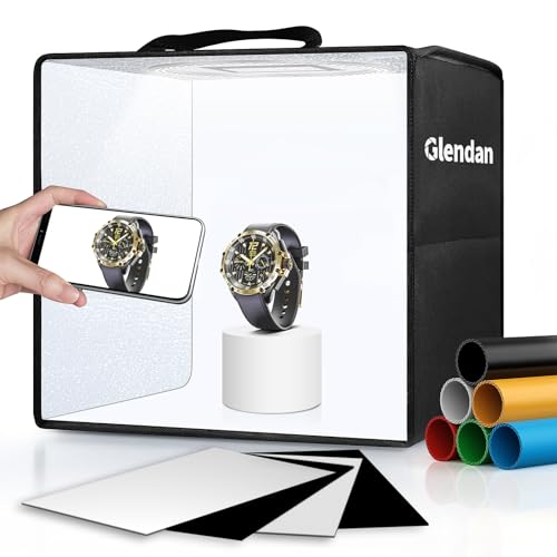 Glendan Light Box Photography, 10"x10" Photo Box with 88 High Color Rendering Index LED Lights, 6 Color PVC Backdrops, 4 R...