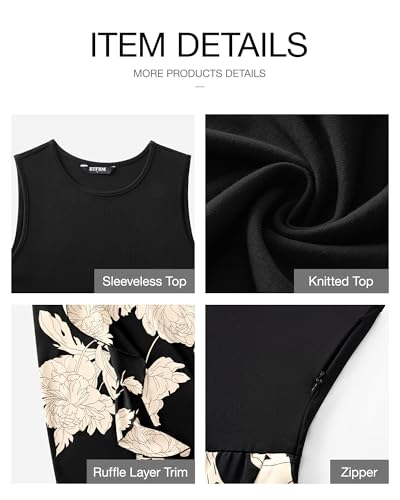 BTFBM Women Casual Sleeveless Summer Dresses 2026 Spring Crewneck Patchwork Boho Floral Ruffle Cocktail Party Midi Dress