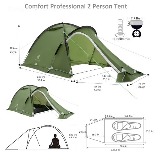 Geertop Portable 2 Person 4 Season Tent Waterproof Backpacking Tent Double Layer All Weather for Camping Hiking Travel Cli...