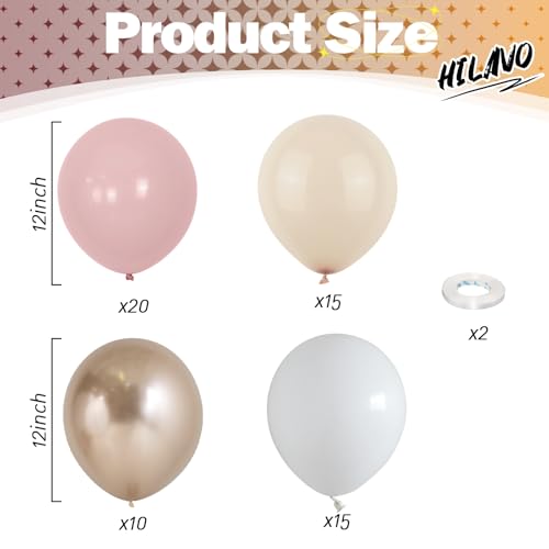 Nude Dusty Pink Balloons Set, 60Pcs 12 Inch Retro Blush Pink Apricot Helium Balloon with Beige White Champagne Gold Latex ...