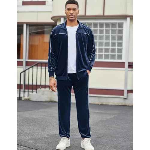 COOFANDY Mens Velour Tracksuits 2 Piece Set Outfits Zip Up Sweatsuits Velvet Jacket Pants Set