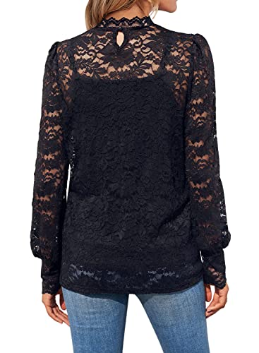 DOROSE Womens Tops and Blouses Dressy Casual Lace Floral Long Sleeve Shirts