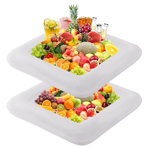 RAYMEA Inflatable Ice Serving Bar 2 PCS, Portable Salad Ice Tray Food Drink Pool Containers Inflatable Cooler for Summer P...