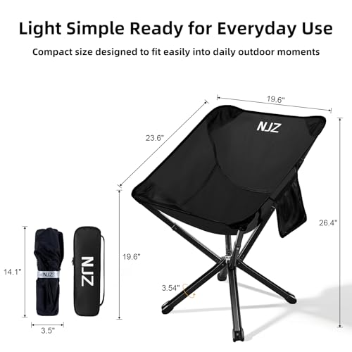 NJZ Lightweight Folding Camping Chair — Compact & Easy to Use, Portable Chair for Everyday Outdoor Comfort, Beach, Campin...