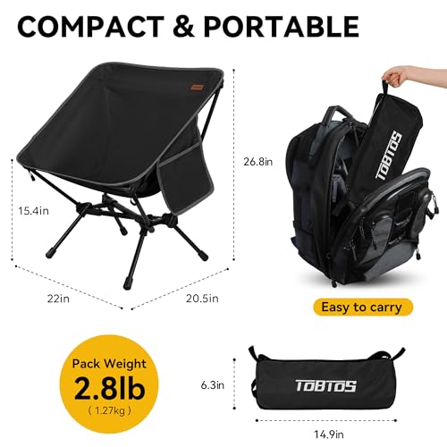 TOBTOS Ultralight Camping Chair, Portable Folding Chair Support 330 lbs, Compact Backpacking Chair with Carry Bag for Hiki...