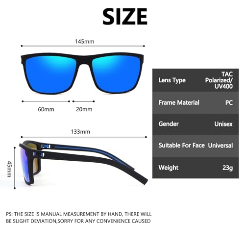 Mens Polarized Sunglasses - UV Protection Sun Glasses for Men, Lightweight Rectangular Sports Sunglasses for Driving, Fishing