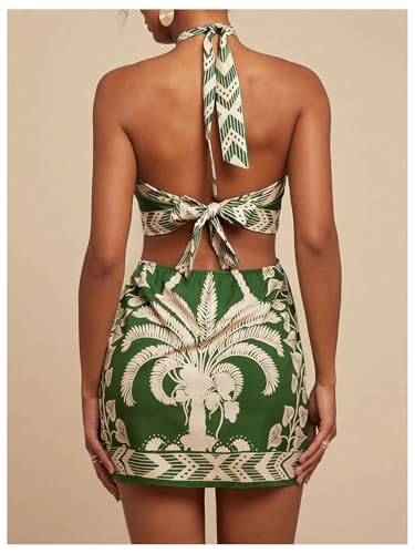 MakeMeChic Women's Boho Mini Dress Summer Beach Vacation Halter Dresses Floral Sundress