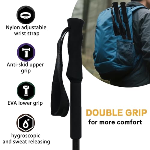 Hiking Poles 2 Pc - Collapsible Lightweight Carbon Fiber Trekking Poles, Adjustable & Telescopic for Backpacking, EVA Swea...