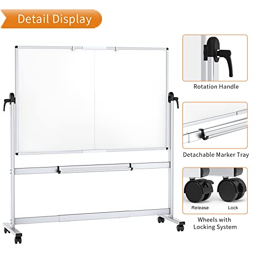 VIZ-PRO Double-Sided Mobile Whiteboard, 72 x 48 Inches, Magnetic Rolling Dry Erase White Board on Wheels with Aluminium Fr...