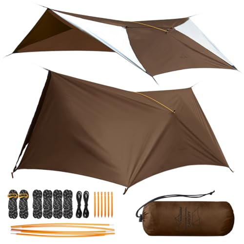 Travel Bird Ultralight Tarp, 14ft Hammock Rain Fly Lightweight Waterproof Camping Tent Tarp with Doors, Bushcraft Tarp She...