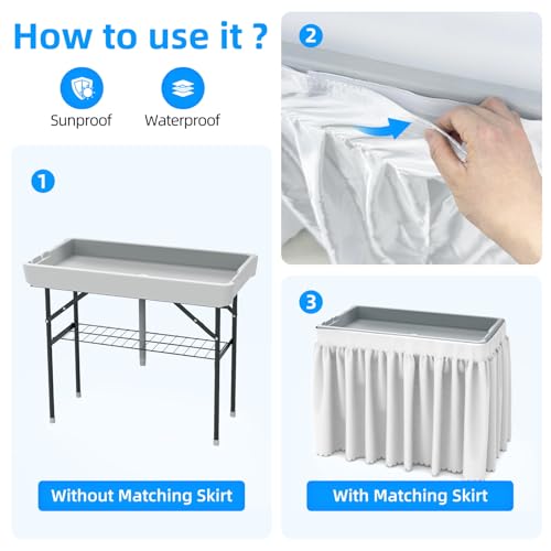 SHAREWIN Folding Ice Cooler Table, Skirt &Drain Hose Plastic Chill Table to Keep Drinks Cool, Portable Foldable Self-Servi...