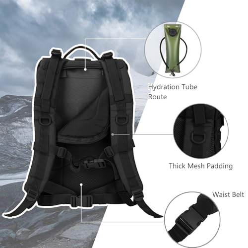 Hannibal Tactical MOLLE Assault Backpack, Tactical Backpack Military Army Camping Rucksack, 3-Day Pack Trip w/USA Flag Pat...