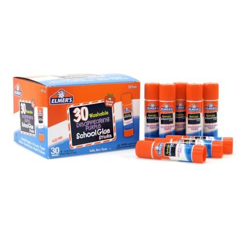 Elmer's Disappearing Purple School Glue Sticks, Washable, 7 Grams, 30 Count - Poster, Vision Board, Back to School, Bulk P...