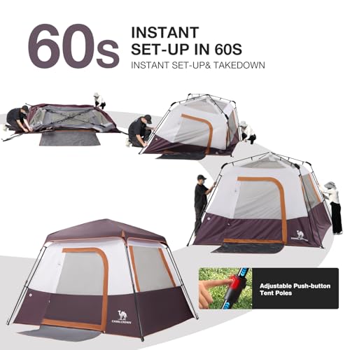 Camping Tents 4/6 Person Pop Up Instant Tent - Setup in 60s for Family Camping, Windproof Design, Family Cabin Tent with R...