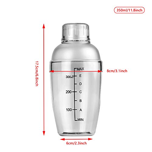 1Pc Plastic Cocktail Shaker with Scale and Strainer Top, Clear Plastic Cocktail Shaker Bottle Wine Mixer Bottle Cocktail T...