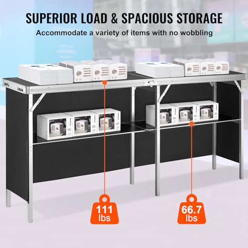VEVOR Extra Long Folding Portable Bar Tradeshow Podium Table for Indoor, Outdoor, Party, Picnic, Exhibition, Includes Carr...