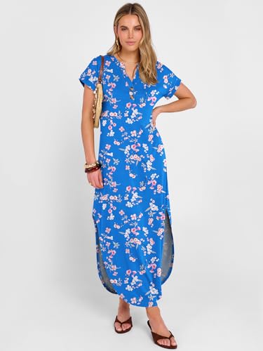 ANRABESS Women Summer Maxi Dress Casual Short Sleeve V Neck Button Up Loose Split Travel Dresses 2026 Beach Vacation Sundress