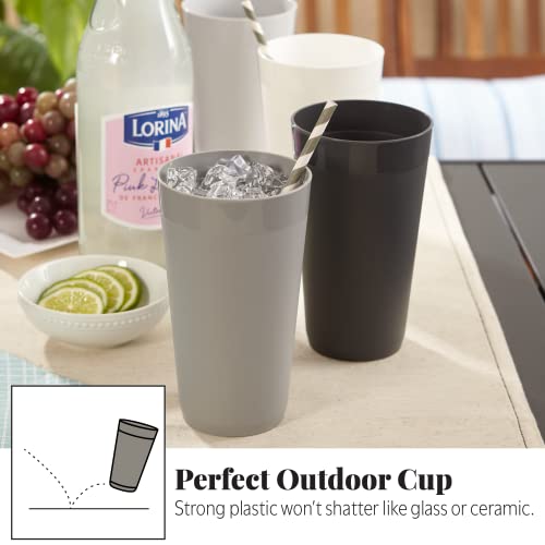 US Acrylic Newport 20 ounce Unbreakable Plastic Stackable Water Tumblers in Grey Stone | Set of 12 Drinking Cups | Reusabl...