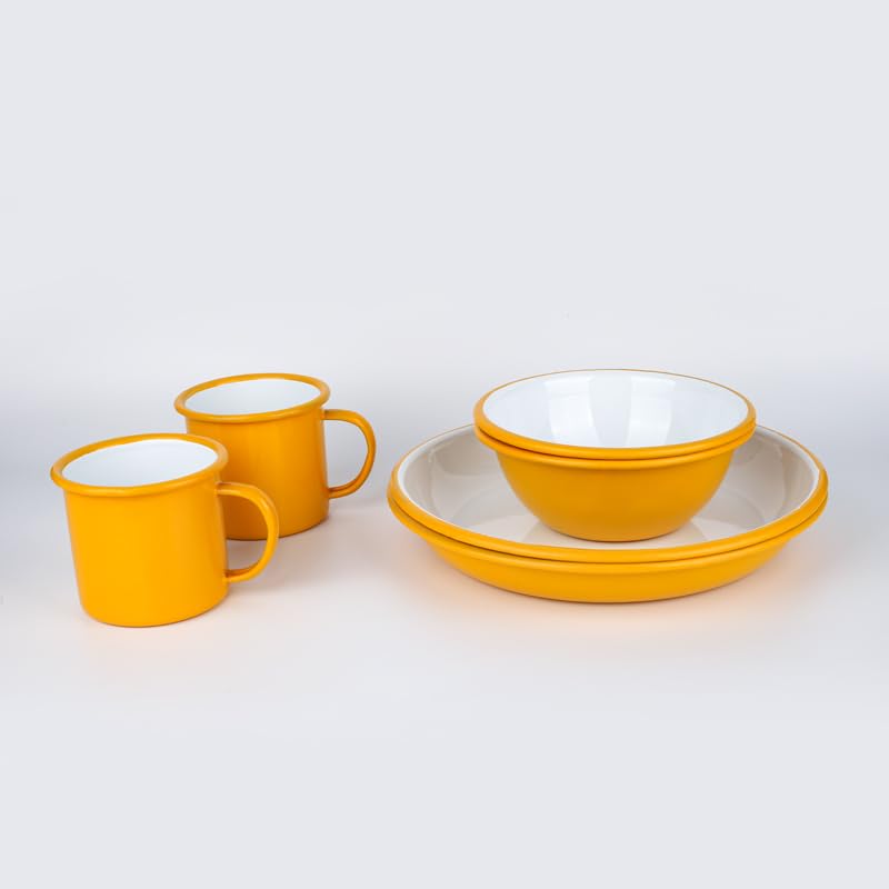 Lost & Found Cornwall 6 Piece Premium Enamelware Dining Set | 2* Bowls Deep Dish Plates Mugs | for Outdoor Camping Hiking ...