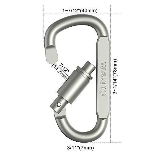Outmate Premium Aluminum D-Ring Locking Carabiners (Pack of 6) - Lightweight & Durable for Hiking, Camping, Keychains, Dog...