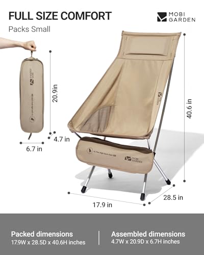 Mobi Garden High Back Camping Chair, Ultralight Hiking Chair with 7075 Aluminum Frame, Portable Lawn Chair with Breathable...