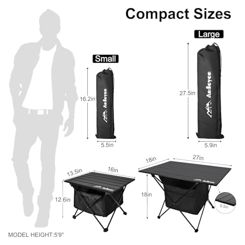 Audoyon Foldable Camping Side Table, Ultralight Small Beach Aluminum, Portable Outdoor Table with Carry Bag and Storage fo...