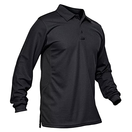MAGCOMSEN Men's Polo Shirts 3 Button Quick Dry Performance Long Sleeve Tactical Shirts Pique Jersey Golf Shirt