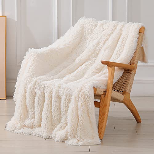 Tuddrom Decorative Extra Soft Fuzzy Faux Fur Throw Blanket 50" x 60",Solid Reversible Long Hair Shaggy Blanket,Fluffy Cozy...