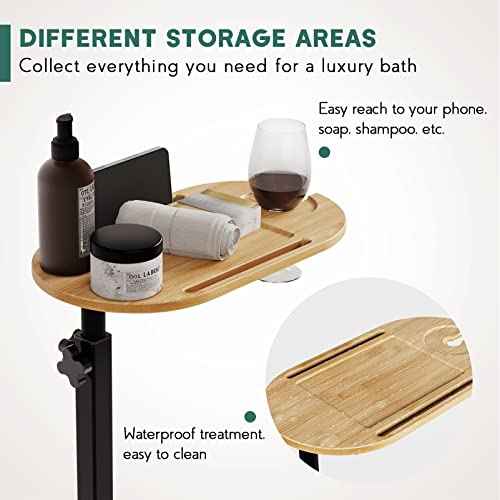 Bamboo Bathtub Tray Table with Adjustable Height, Freestanding Bath Caddy Tray for Tub Against Wall, Bathtub Side Table for Luxury Bath Home Spa Homewarming - Patent Protected (Natural)