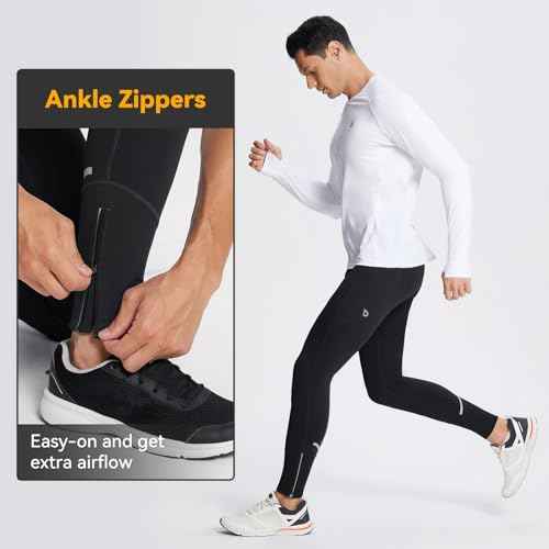 baleaf Men's Winter Running Tights Thermal Cycling Pants Water Resistant Pockets Zipper Legs Cold Weather