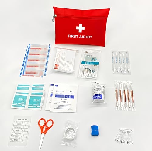 First Aid Kit Emergency Empty Medicine Storage Bag for Travel Portable Rescue Pill Pocket with Zipper Waterproof Small Red...