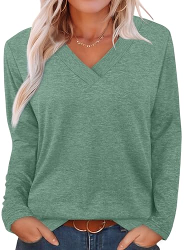 XIEERDUO Long Sleeve Shirts for Women V Neck Fall Tops Basic Tunic Tops Loose Fit Dressy 2025