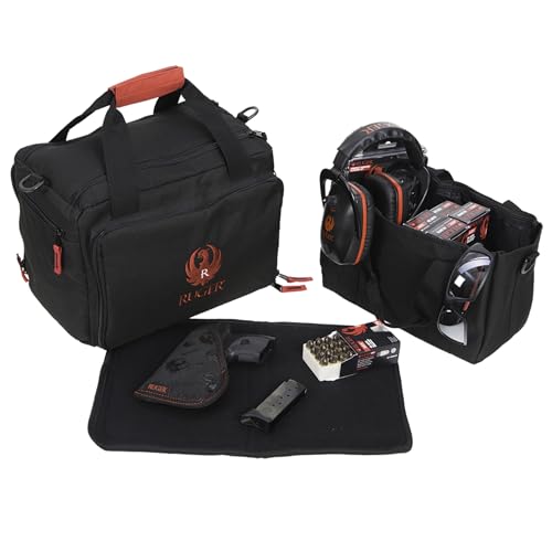 Ruger Shooting Range Bag by Allen Company - Tactical Gun Case w/ Pistol Rug and 6 Mag Pockets - MOLLE Compatible - 11.5" x 7" - Black