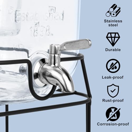 2 Gallon Glass Drink Dispensers For Parties,Beverage Dispensers With Stand And 100% Leakproof Stainless Steel Spigot.Glass...