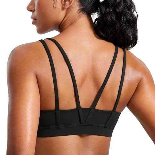 CRZ YOGA Softness Mold Butterluxe V Neck Sports Bras for Women - Workout Top Double Spaghetti Straps Wireless Yoga Clothes