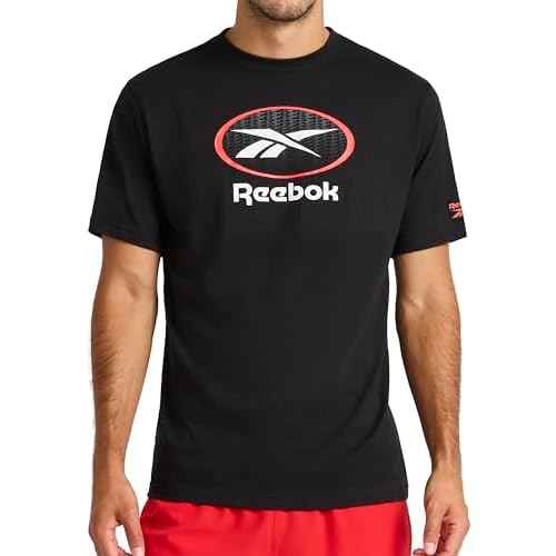 Reebok Mens Vertigo Crewneck T-Shirt, Standard Fit, Lightweight Cotton-Poly Jersey Fabric