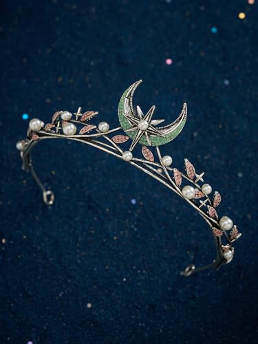 SWEETV Celestial Witch Crown for Women, Gothic Queen Crowns, Womens Dark Tiara Headband, Tiaras for Cosplay, Headpiece Hai...