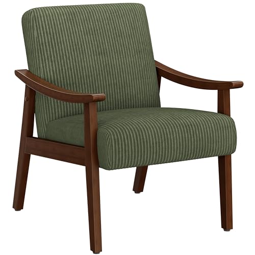 Yaheetech Corduroy Accent Chair, Mid-Century Modern Armchair with Solid Wood Legs, Reading Leisure Chair with High Back fo...