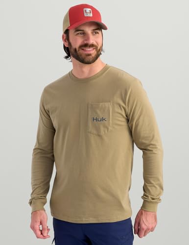 HUK Mens Kc Scott Pocket Tee, Comfortable Performance Fishing Long Sleeve T-Shirt with Chest Pocket
