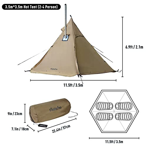 FIREHIKING Camping Hot Tent 2-4 Person Teepee Tent with Stove Jack for Backpacking Hunting 11'6" x 6'11" | with Stove Jac...
