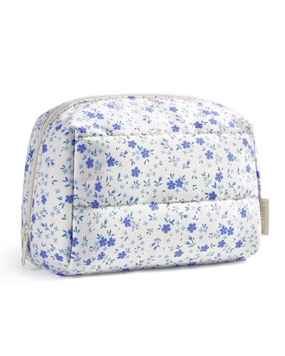 BAGSMART Makeup Bag, Wide Opening Cosmetic Bag Compact & Spacious, Water-Resistant Travel Organizer Pouches for Women (Blu...