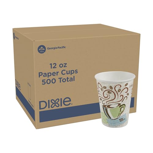 Dixie PerfecTouch 12 oz Paper Coffee Cups By GP PRO, Coffee Haze Design, 500 Count (25 Disposable Cups Per Sleeve, 20 Slee...