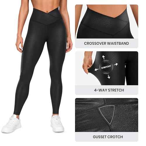 CRZ YOGA Womens Butterluxe Matte Faux Leather Cross Waist Leggings 28" - V Crossover High Waisted Lounge