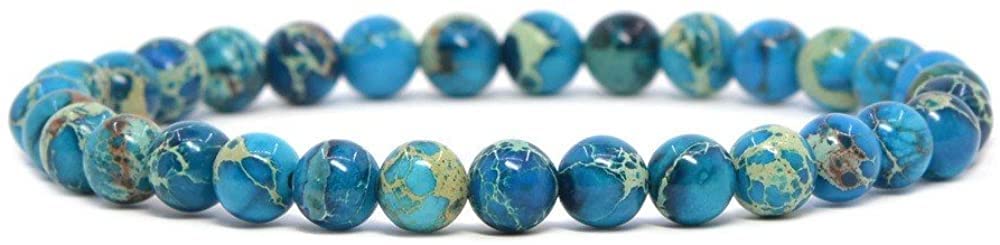 Angelstones Turquoise Blue Sea Sediment Jasper Gemstone 6mm Round Beads Stretch Bracelet 7 Inch Unisex