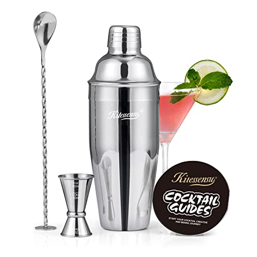 Cocktail Shaker, KITESSENSU 24oz Drink Shaker with Bartender Strainer, Measuring Jigger, Bar Mixing Spoon, Cocktail Recipe...