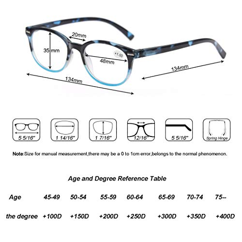 MODFANS Reading Glasses 2.5 Women 3 Pack Spring Hinge Fashion Round Stylish for Reading with Pouch