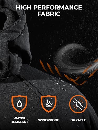ORORO Men's 4 Heat-Zone Heated Jacket with USB-C Rechargeable Battery, Soft Shell Heated Jacket with Detachable Hood
