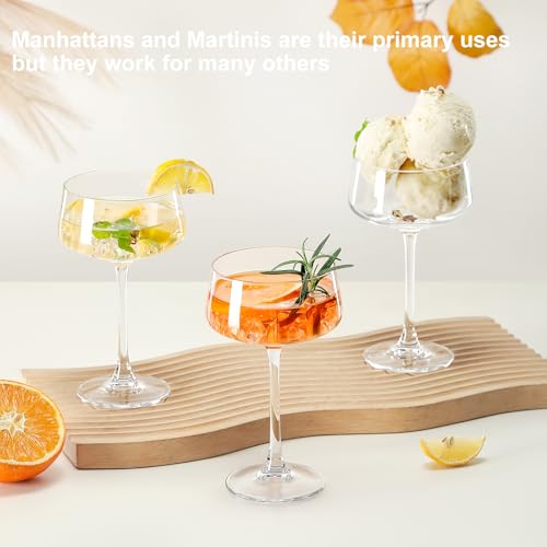 Amyoole Martini Glasses Set of 6, 8 oz Premium Crystal Coupe Glasses, Hand Blown Champagne Drinkware with 6 Cocktail Pick...