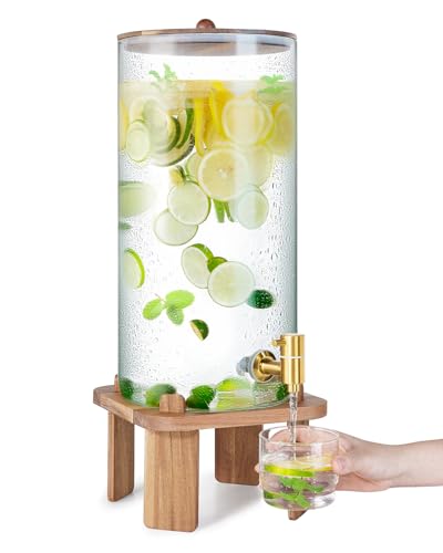 3 Gallon Extra Large Drink Dispenser for Parties,Glass Beverage Dispenser with Stand,Water Drink Dispenser with Airtight V...